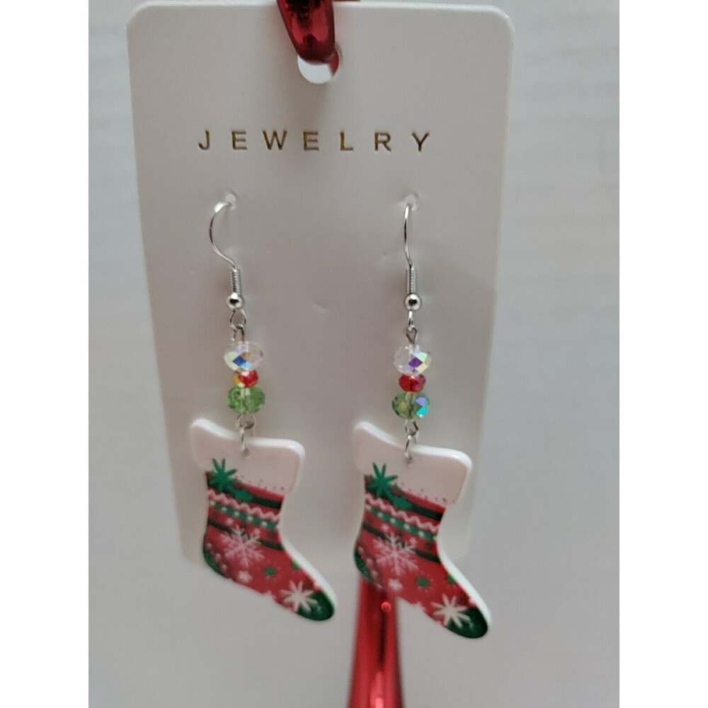 Acrylic Christmas Stocking Dangle Earrings With Beads